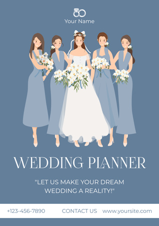 Designvorlage Hochzeitsplaner-Angebot mit schöner Braut mit Brautjungfern für Poster
