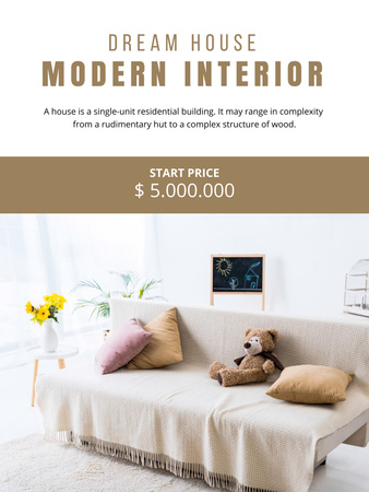 Property Sale Offer with Modern Interior Poster 36x48in Design Template