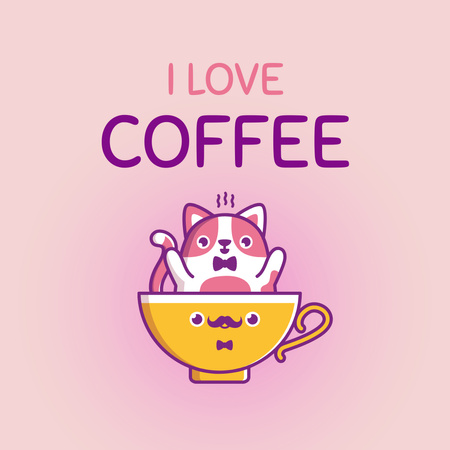 Cafe Ad with Cat in Cup Animated Post Design Template