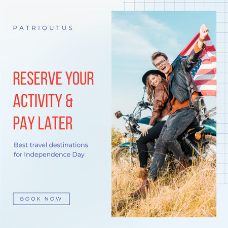 Platilla de diseño USA Independence Day Celebration with Couple on Motorcycle Animated Post