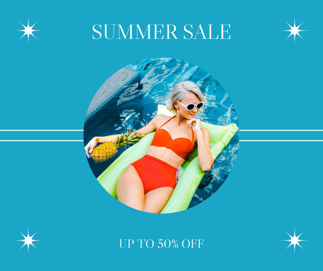 Fashion Sale Announcement with Stylish Woman in Swimsuit Facebook Design Template
