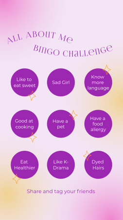Get To Know Me Quiz with bingo challenge Instagram Story Šablona návrhu