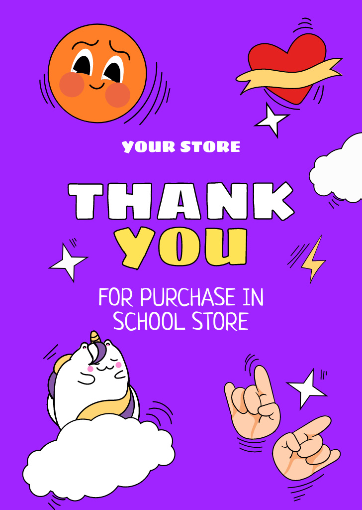 Fun-filled Back to School And Thank You For Purchase Illustration Postcard A6 Vertical Tasarım Şablonu