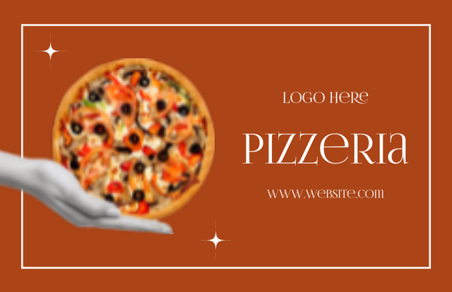 Pizzeria Emblem with Round Pizza Business Card 85x55mm Πρότυπο σχεδίασης