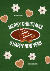 Christmas And New Year Greetings with Festive Cookies In Green