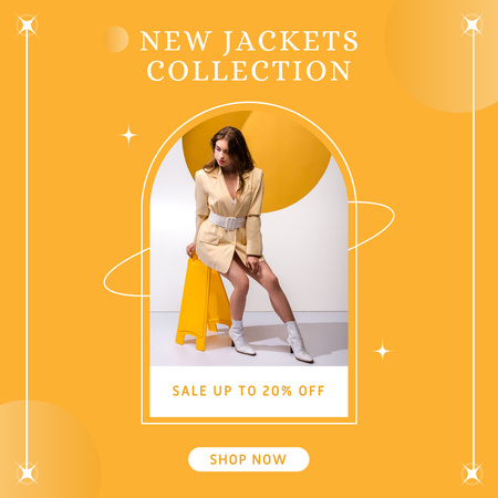 Woman Posing on Yellow Chair for Winter Fashion Collection Ad Instagram Design Template