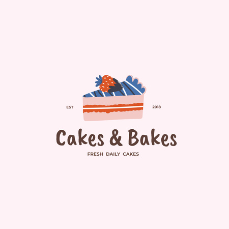 Bakery Emblem with Yummy Strawberry Cake Logo Tasarım Şablonu