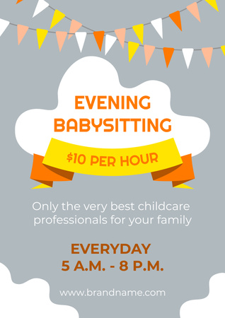 Professional Evening Babysitting Offer Poster Design Template