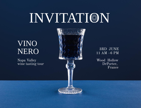 Wine Tasting Tour Announcement With Wineglass Invitation 13.9x10.7cm Horizontal Design Template