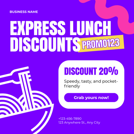 Designvorlage Express-Mittagessen-Rabatte-Anzeige mit Promo-Code für Instagram