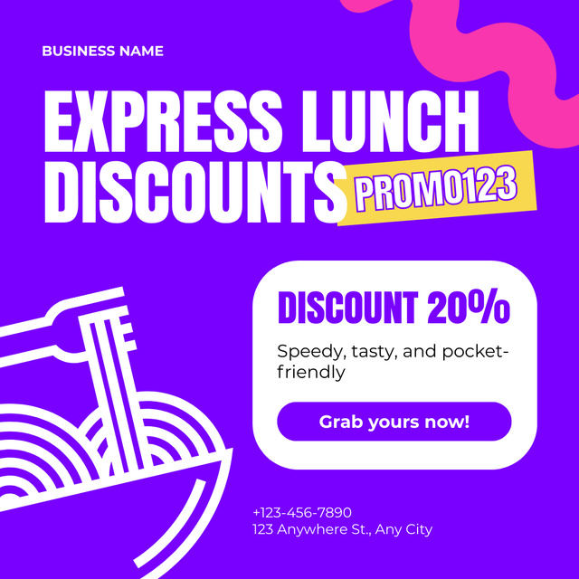 Express Lunch Discounts Ad with Promo Code Instagram tervezősablon