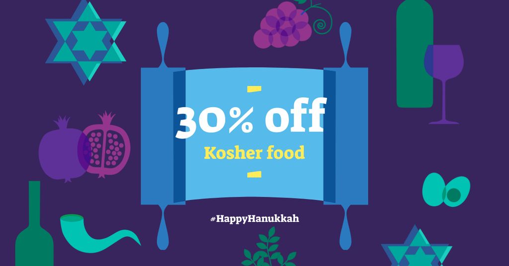 Designvorlage Hanukkah Discount Offer on Kosher Food für Facebook AD