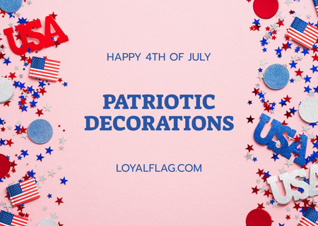 USA Independence Day Celebration Announcement with Patriotic Decoration Postcard Design Template