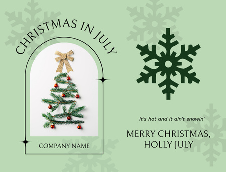 Merry Christmas In July Greeting With Snowflakes in Green Postcard 4.2x5.5in – шаблон для дизайну