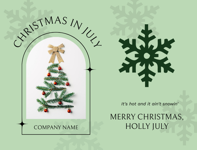 Merry Christmas In July Greeting With Snowflakes in Green Postcard 4.2x5.5in Šablona návrhu