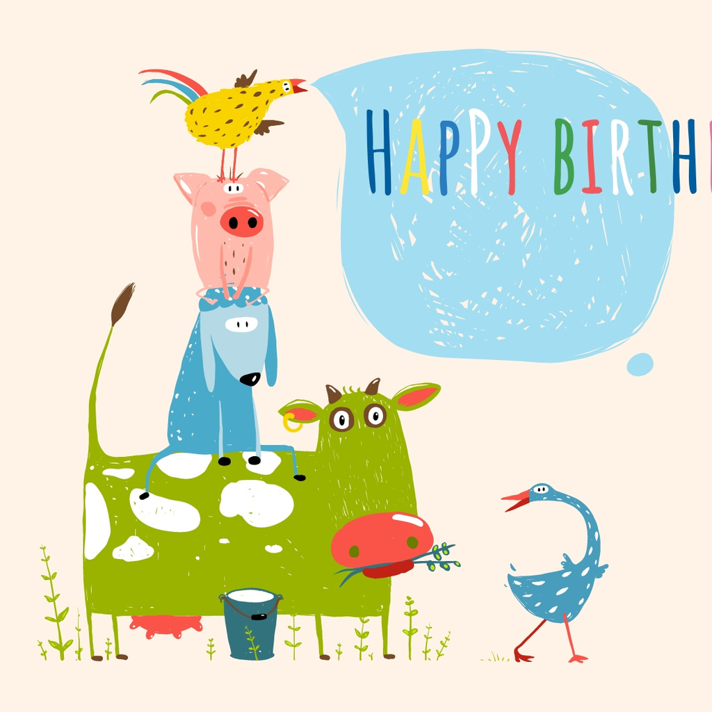 Birthday Greeting with funny Animals Instagram AD Πρότυπο σχεδίασης