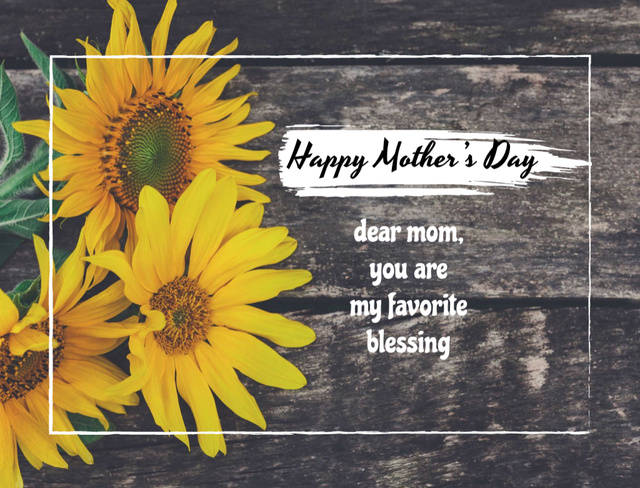 Template di design Happy Mother's Day Holiday Greeting With Beautiful Sunflowers Postcard 4.2x5.5in