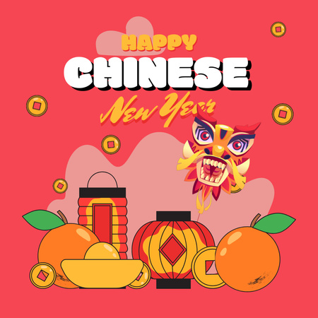 Chinese New Year Holiday Greeting with Attributes Animated Post Design Template