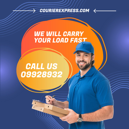 Delivery Service Ad with Courier Carring Packages Instagram Design Template