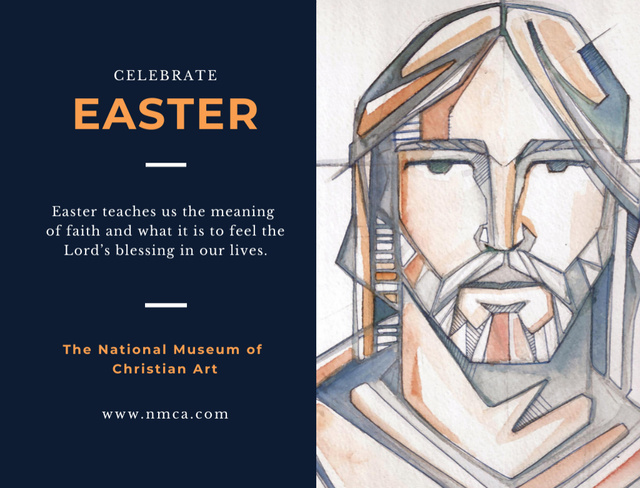 Easter Day Celebration With Christ's Sketch Portrait on Blue Postcard 4.2x5.5in Design Template