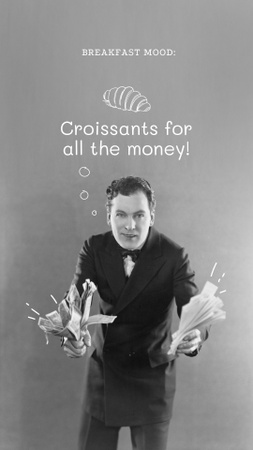 Modèle de visuel Funny Bakery Promotion with Man holding Croissants - Instagram Story