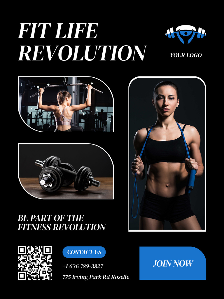 Revolutionary Workouts for Women in Gym Poster USデザインテンプレート