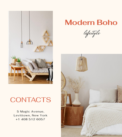 Modern Interior Design Offer with Cozy Bedroom Brochure 9x8in Bi-fold tervezősablon