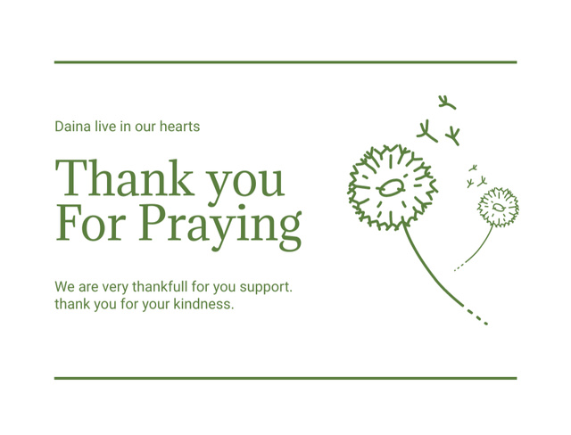 Sympathy Thank you Messages with Dandelions Postcard 4.2x5.5in Design Template