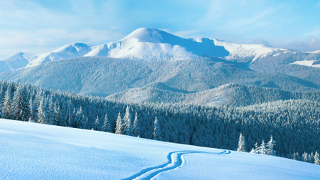 Majestic View of Winter Mountains Zoom Background – шаблон для дизайна
