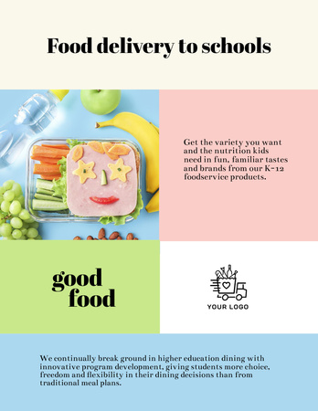 Modèle de visuel Promotion numérique passionnante de la nourriture scolaire avec livraison - Flyer 8.5x11in