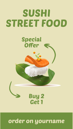 Designvorlage Street Food Ad with Offer of Delicious Sushi für Instagram Story