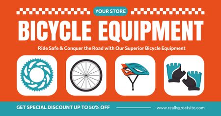 Plantilla de diseño de Oferta de venta de equipamiento para bicicletas en color naranja Facebook AD 