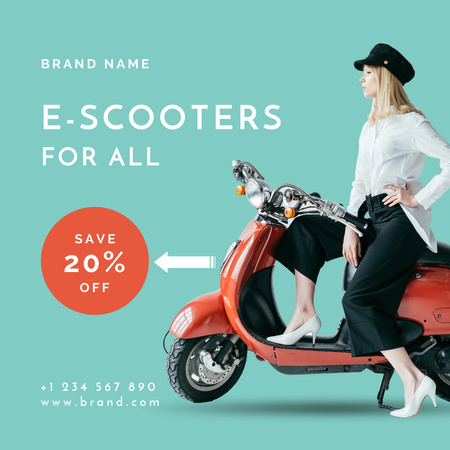 Stylish Girl on Retro Scooter Instagram – шаблон для дизайна