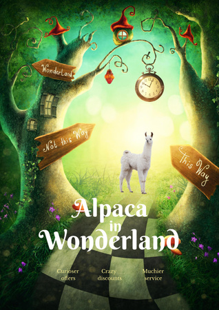 Template di design Funny Sale Promotion with Alpaca in Wonderland Poster