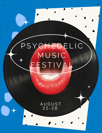 Psychedelic Music Fest on Blue Poster 8.5x11in Design Template
