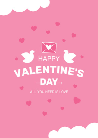 Valentine's Day Greeting With Doves And Quote on Pink Postcard 5x7in Vertical – шаблон для дизайну