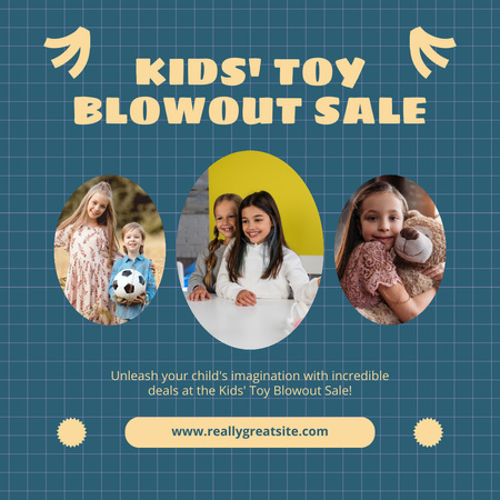 Ontwerpsjabloon van Instagram AD van Advertentie voor speelgoedwinkel met foto's van kleine meisjes