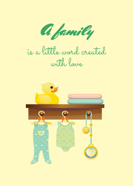 Designvorlage Cute Citation About Family With Baby Clothes für Postcard 5x7in Vertical