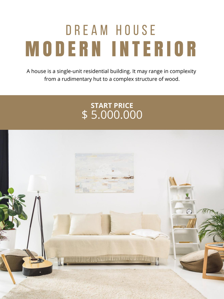 Property Sale Offer with Modern Interior in Beige Poster US tervezősablon