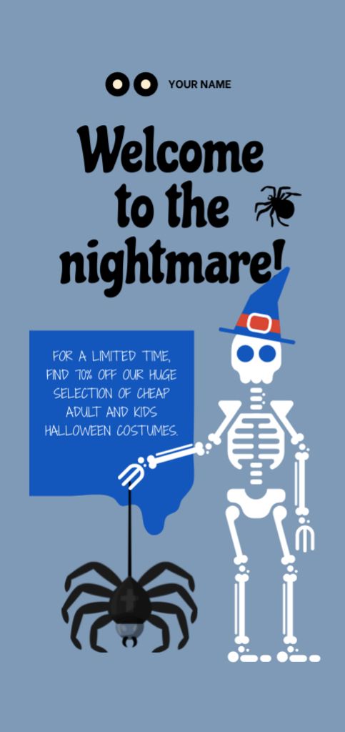Funny Skeleton with Spider on Halloween Party Flyer DIN Large Design Template
