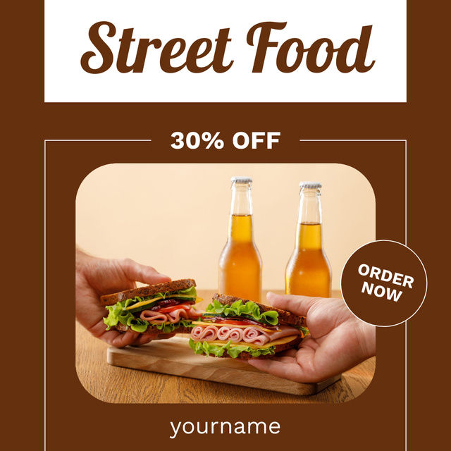 Discount Offer in Street Food and Drinks Instagramデザインテンプレート