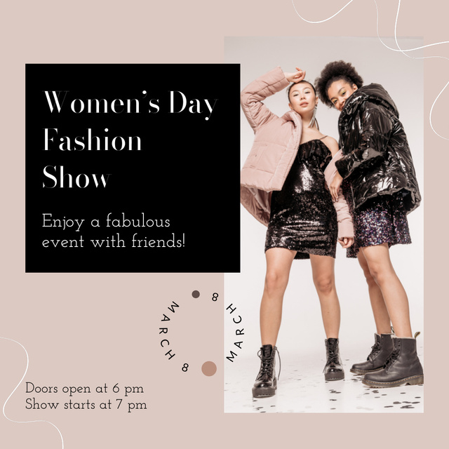 Women's Day Fashion Show Announcement Animated Post Design Template
