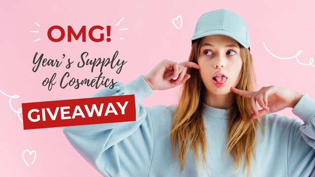 Cosmetics Giveaway Offer with Young Girl in cap Youtube Thumbnailデザインテンプレート
