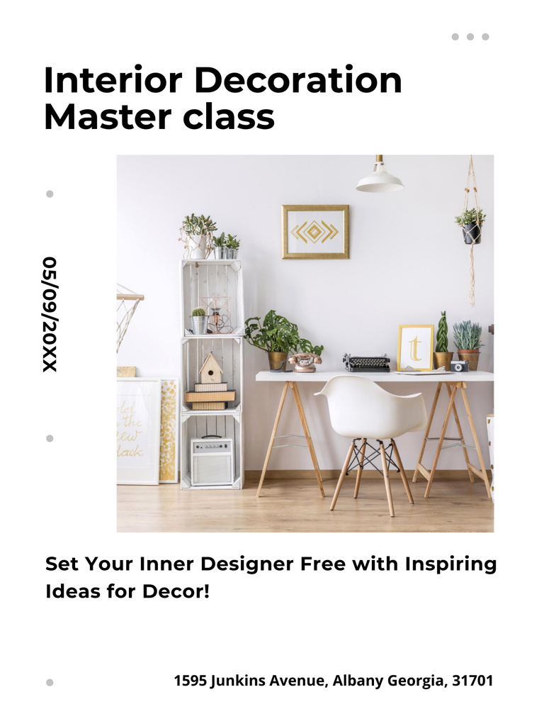 Interior Decoration Masterclass with Stylish Workspace Poster 36x48in – шаблон для дизайна