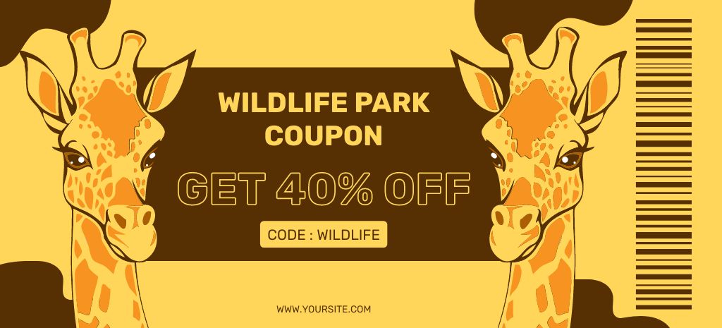Wildlife Park Visit Discount Voucher Coupon 3.75x8.25in Πρότυπο σχεδίασης