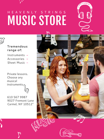 Music Store Ad Seller with Guitar Poster US tervezősablon