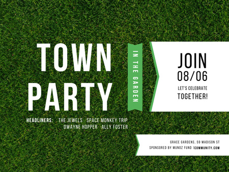 Designvorlage Town Party in the Garden Announcement with Green Grass für Poster 18x24in Horizontal