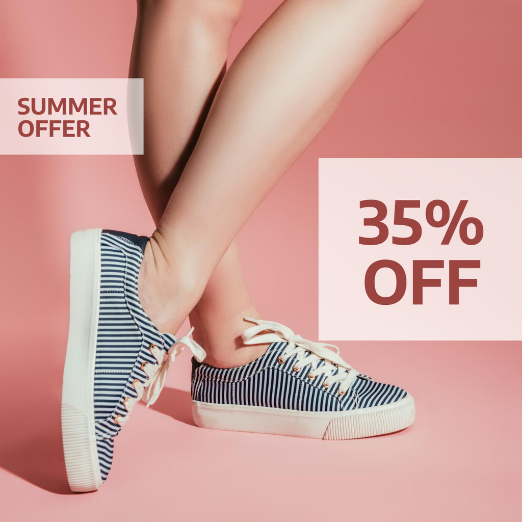 Summer Shoes Sale Offer on Pink With Striped Sneakers Instagram Πρότυπο σχεδίασης