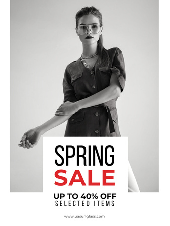 Spring Sale with Beautiful Girl in Black and White Poster 36x48in Design Template