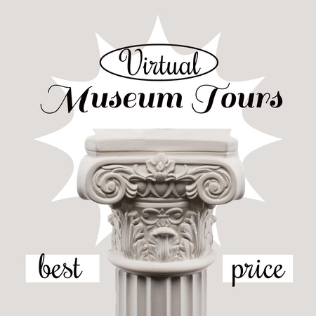 Virtual Museum Tours Announcement with Antique Column Animated Post Modelo de Design